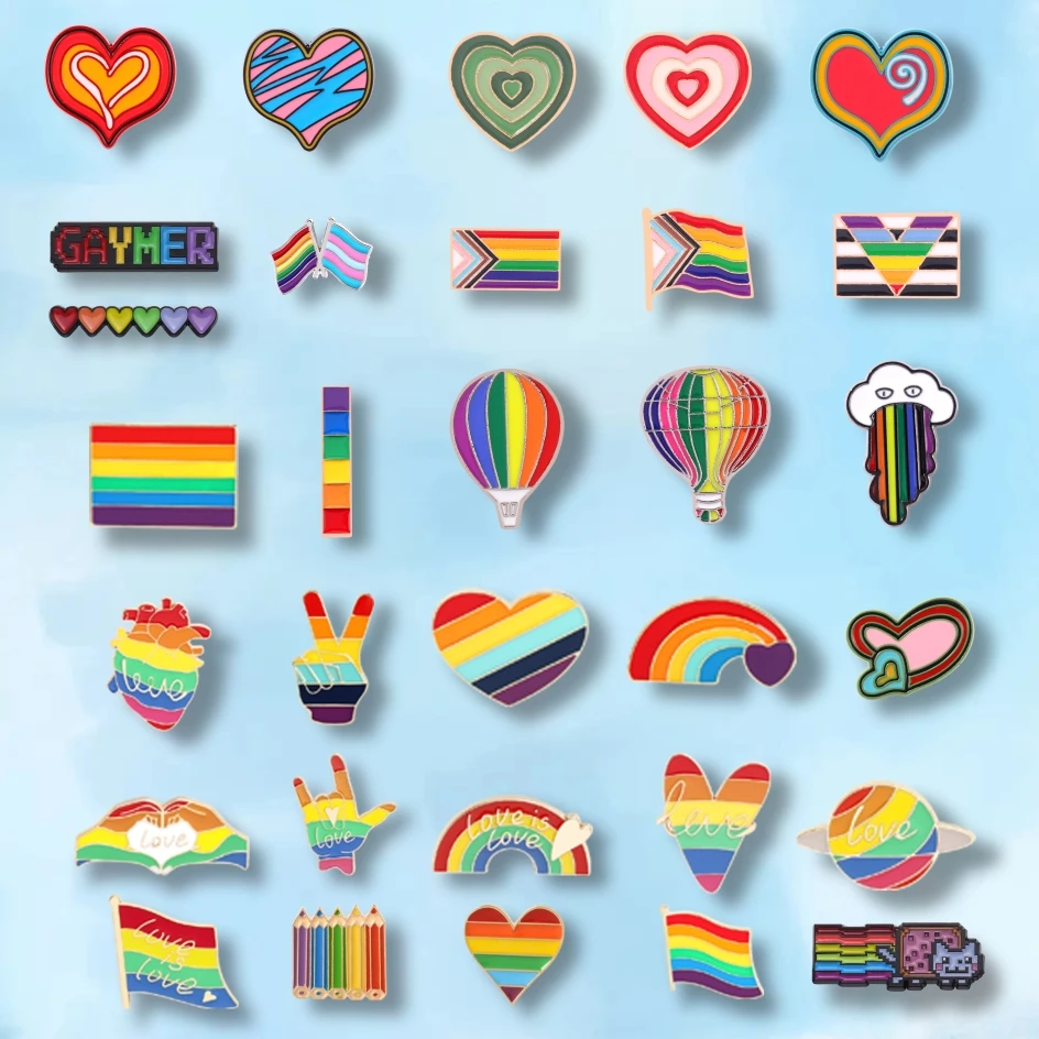 

LGBT Enamel Pins Custom Rainbow Colors Heart Brooches Lapel Badges Funny Jewelry Gift for lover Friends