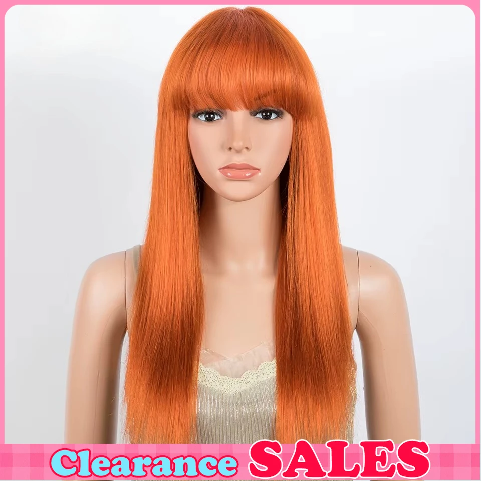 بيرو شعر طبيعي مفرود الباروكات مع الانفجارات الزنجبيل البرتقالي 100% طويل ريمي خصلات الشعر المستعار الإنسان لاول مرة كامل آلة صنع شعر مستعار للنساء