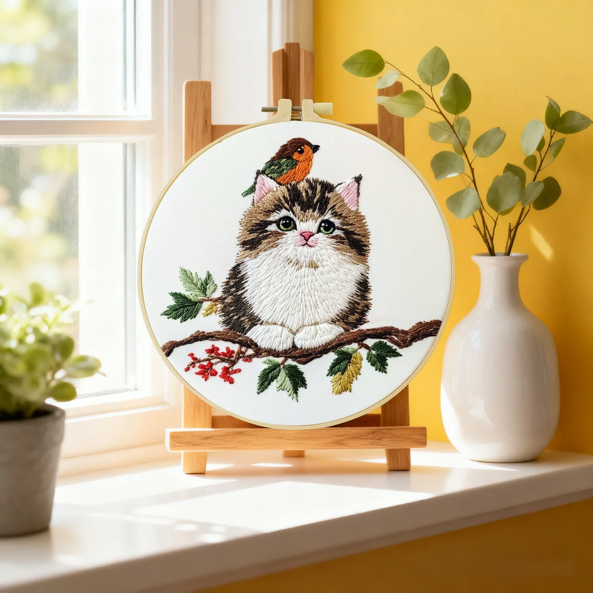 1 Stück 20X20CM/15X15CM 7,87/6,3 Zoll Katzen-Stickerei-Starter-Kit DIY-Kit DIY-Stickerei-Set Handarbeits-Set für Anfänger – Detail 1
