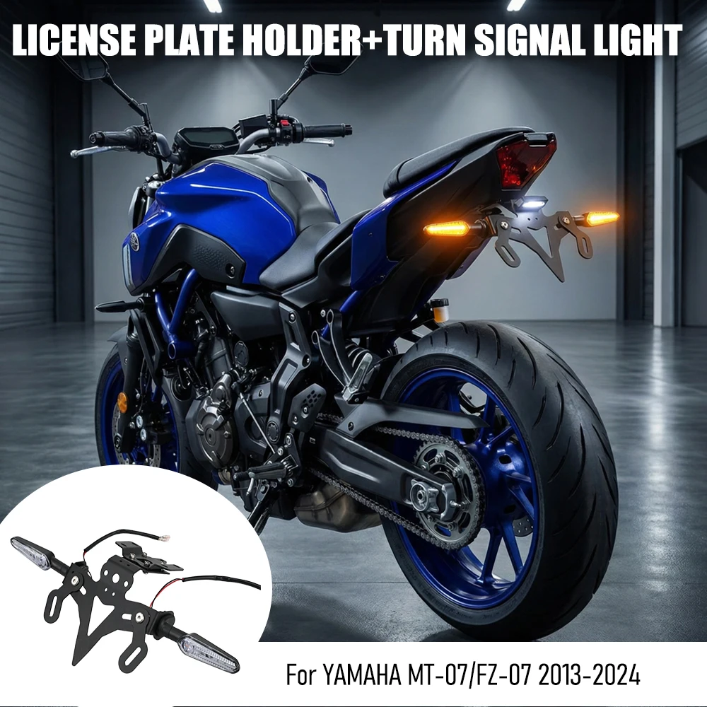 

MT07 Registration License Plate Holder Mount Bracket with LED License Plate Light Accessories For Yamaha MT-07 FZ07 2013-2024