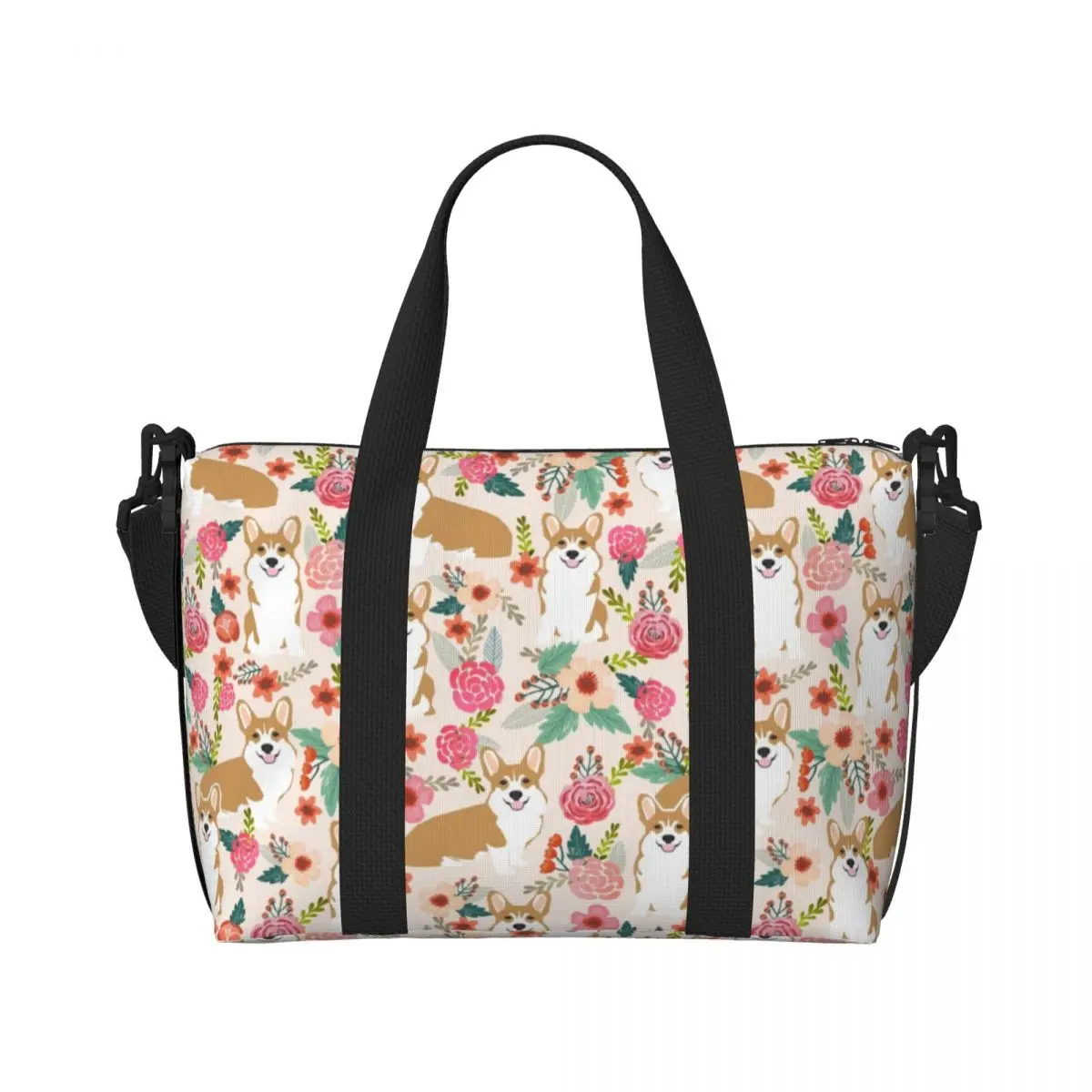 Bolso de compras personalizado con flores florales de Corgi para mujer, bolsa de compras de gran capacidad para perro Corgis galés, bolsas de viaje para gimnasio y playa