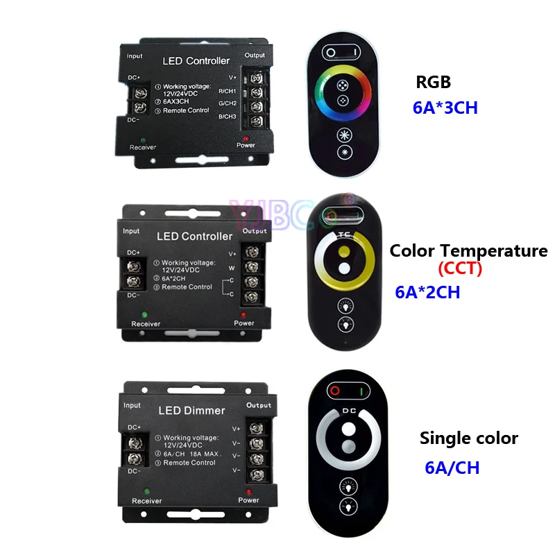 

Single color/CCT/RGB LED Strip Controller RFTouch Remote Dimmer Adjust Brightness DC12V/24V for 3528 5050 COB CCT RGB Light Tape