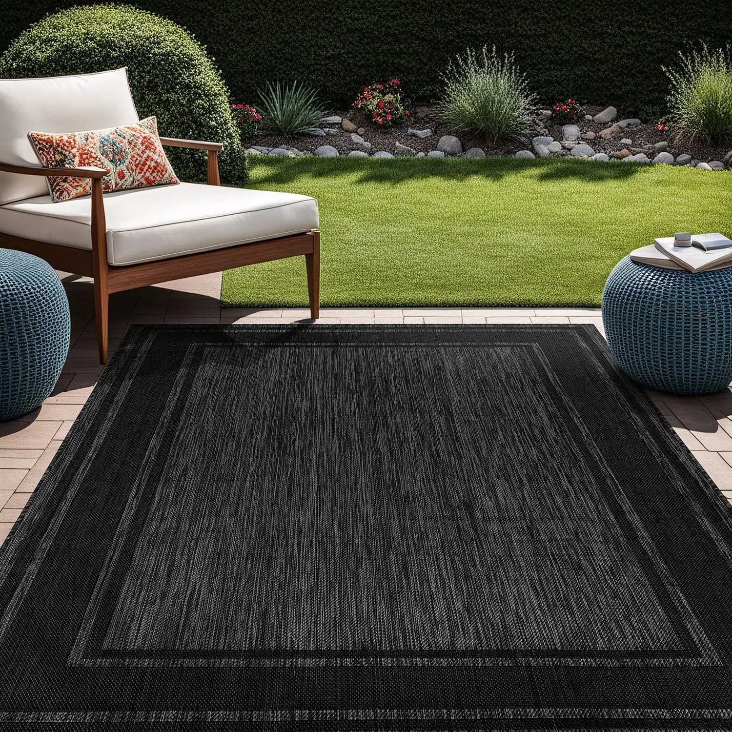 

Outdoor Rug 8x10 Modern Bordered Area Rugs for Indoor and Outdoor Patio Deck Porch Garden Waterproof Weather Sun Resistant Wa