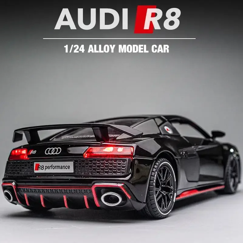 1:24 AUDI R8 Coupe Alloy Sports Car Model Diecasts Metal Vehicle Car Model Simulation Sound Light Collection Childrens Toys Gift