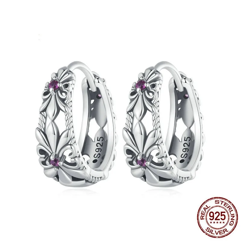 

Purple Iris Earrings Mysterious Elegant Pattern Clip Earring for Woman 925 Silver Earrings