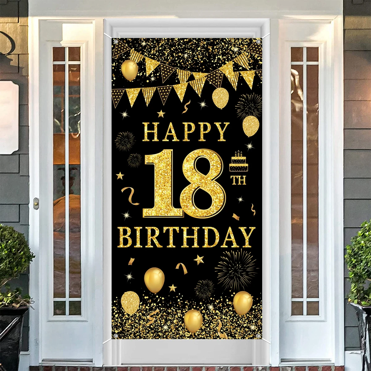 Black Gold Flag Door Hanging Banner 18th 30th 40th 50th Birthday Party Decorations Adult 30 40 50 60Year Birthday Party Supplies