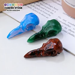 1PC Natural Crystal Stone Crow Skull Carving Obsidian Aventurine Quartz Home Decor Halloween Magic Energy Healing Gem Craft Gift