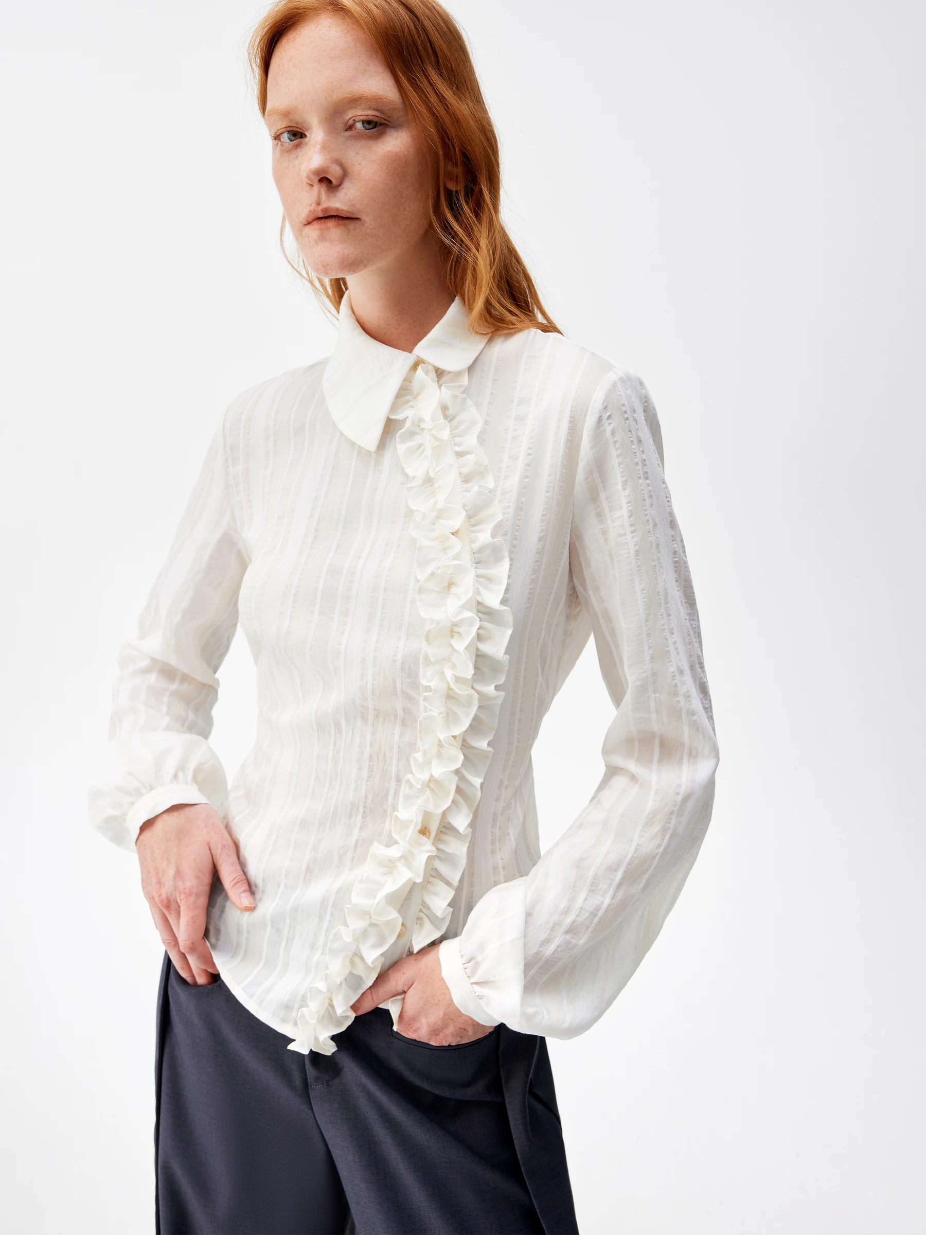 

Женская повседневная рубашка Redolence с асимметричным кружевным воротником, новинка весны, с длинным рукавом, дышащая и комфортная