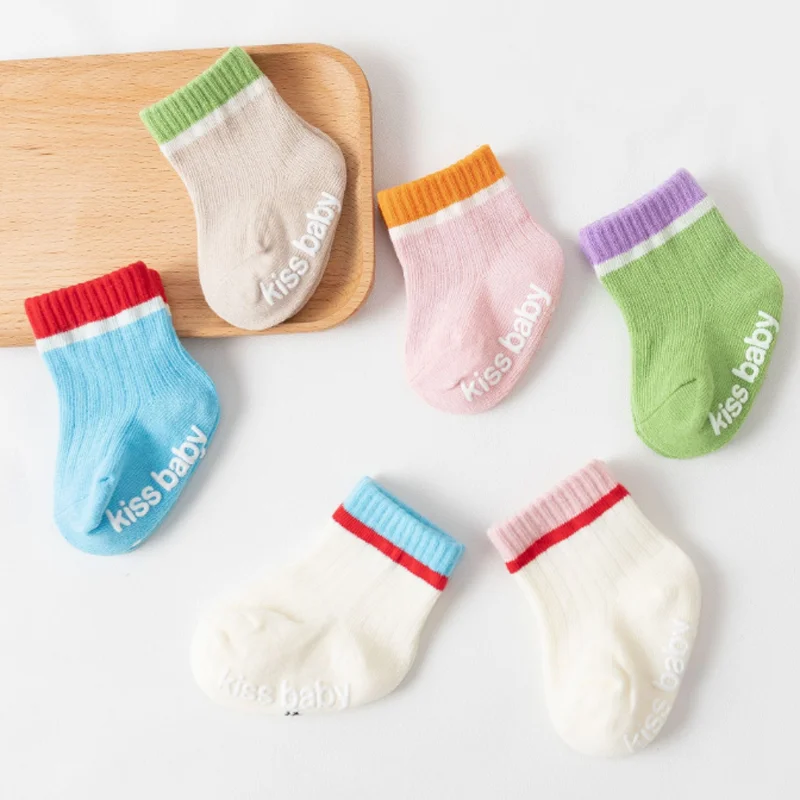 4Pair/lot new boys and girls' socks casual anti-skid color-blocking children's socks