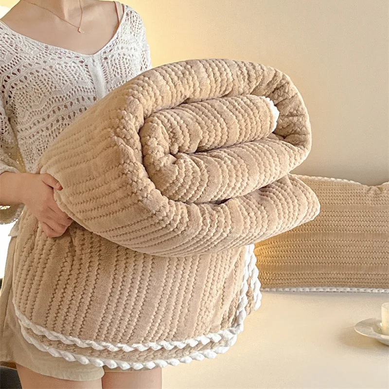 

Thickened Fleece Blanket Soft Plush Winter Throw Simple Striped Cozy Milk Velvet Multi Purpose Blanket for Bed Sofa Comfortable