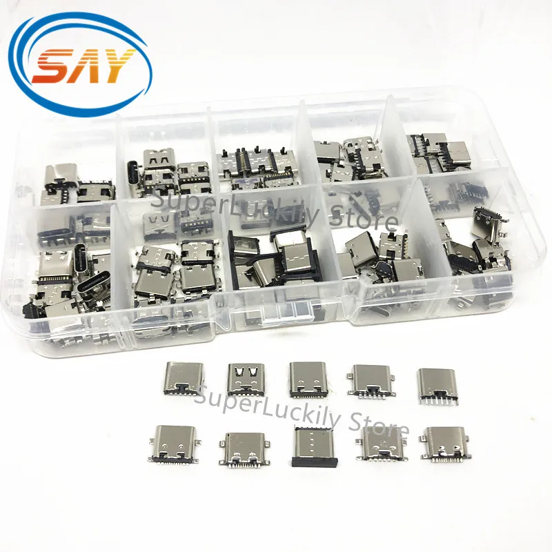 100PCS/Box 100%NEW 10Models Type-C USB Charging Dock Connectors Mix 6Pin and 16Pin Use for Phone and Digital Product Repair kit