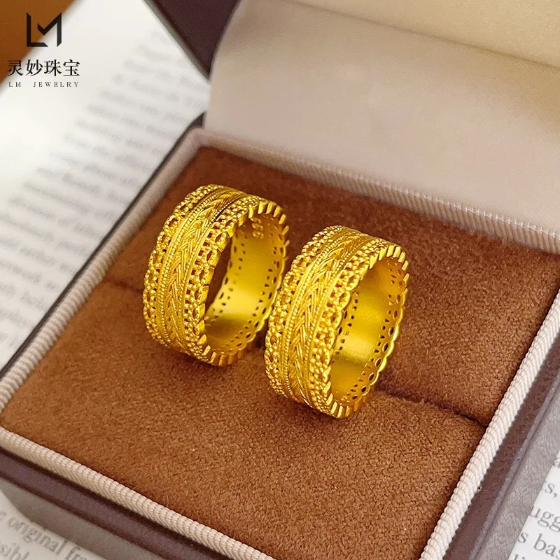24K AU999 Pure Gold Couple Ring - Fashion New Frosted & Smooth Design for Men and Women | Ideal Jewelry Gift