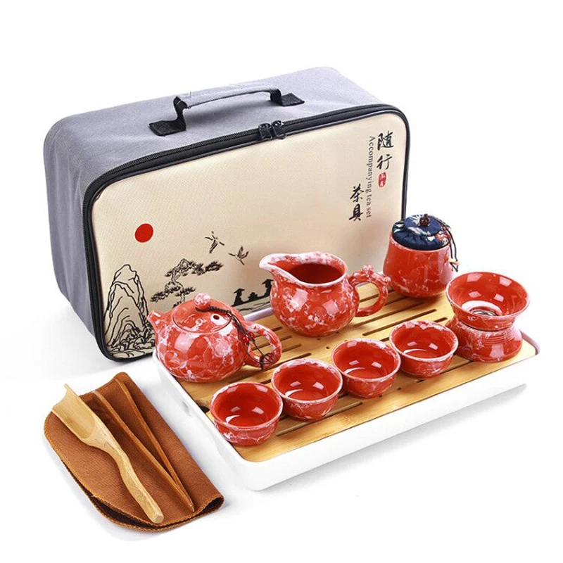 Chinese High Quality Kung Fu Tea Set Ceramic Portable Teapot Outdoor Travel Gaiwan Cups of Ceremony Teacup