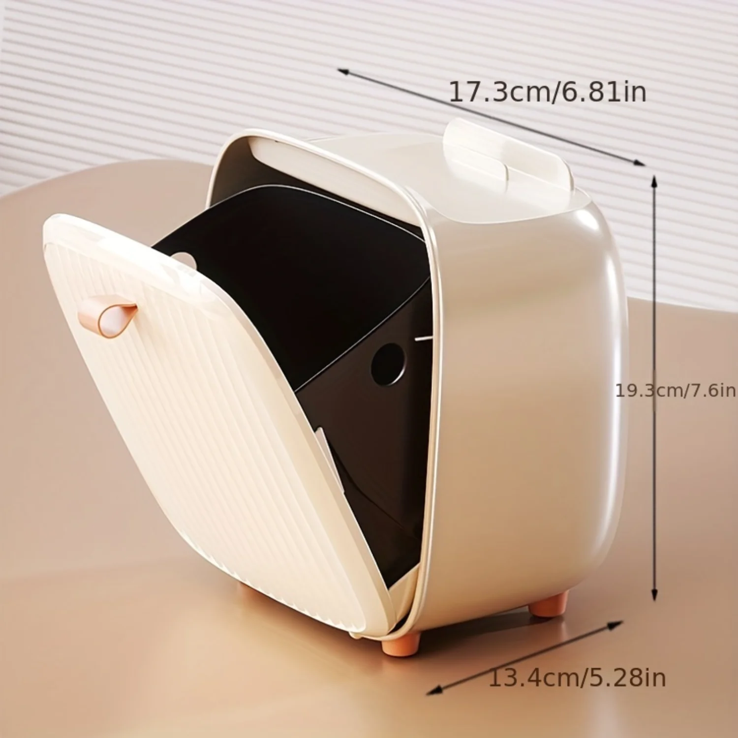 Compact Desktop Trash Can with Lid - Odor-Sealing Waste Basket for Bathroom, Office - Durable Plastic, Rectangular Shape. Ideal