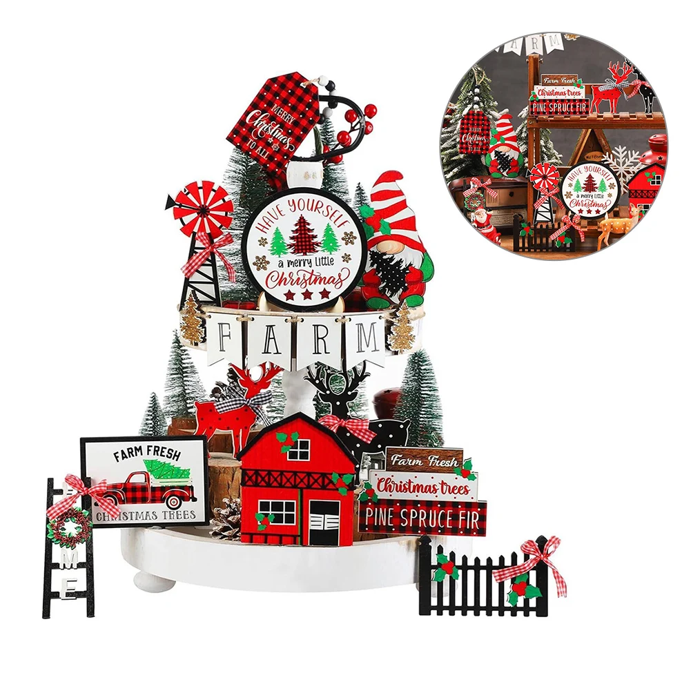 Christmas Celebration Christmas Tiered Tray Christmas Home Decor As Pictures Show 17 PCS Set Charming Decorative Items