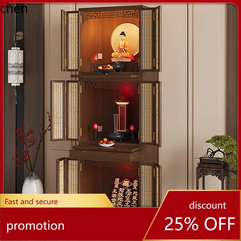 

Cz solid wood buddhist niche standing cabinet for home god of wealth bodhisattva worship cabinet three-layer altar niche