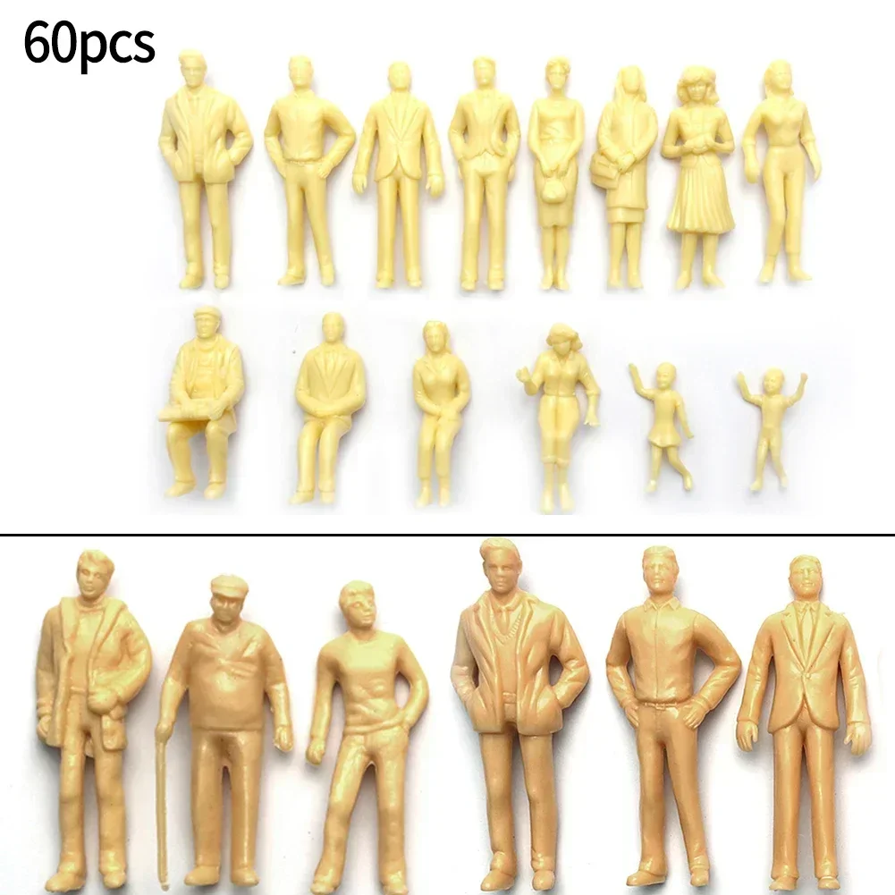 60pcs Model Figures 1:87 Unpainted H0 Figures Standing H0 Accessories Plastic  Painted Figures Desk Decoration Gift To Kids