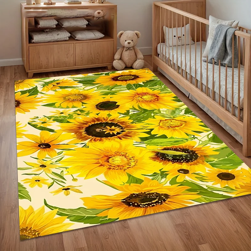 Tapis de porte floral tournesol lavable, antidérapant, pour entrée et cuisine, jaune vif et crème, tapis de maison, cadeau, Alfombra