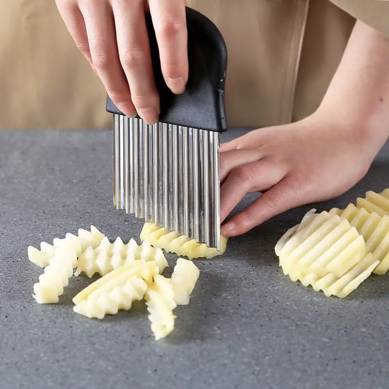 

Dough Vegetable Fruit Crinkle Wavy Kitchen Knife Cutter Chopper French Fry Maker Tools GadgetStainless Steel Potato Chip Slicer