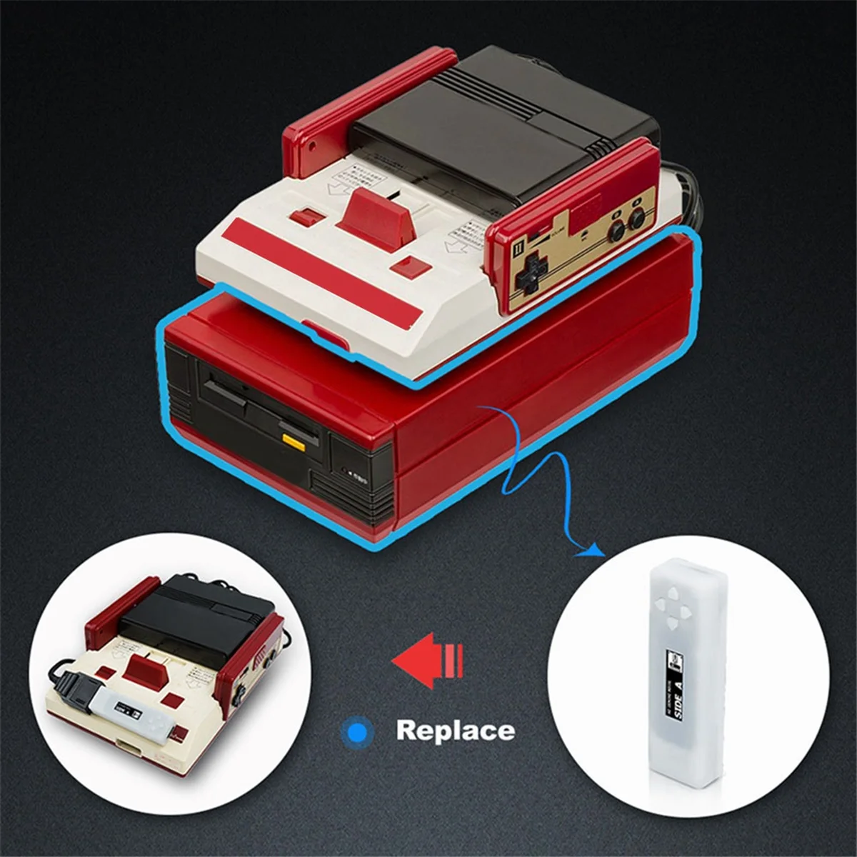 Per sistema di dischi FDSkey emulatore di unità + scheda di memoria con Display OLED per Console AV FC Famicom nera