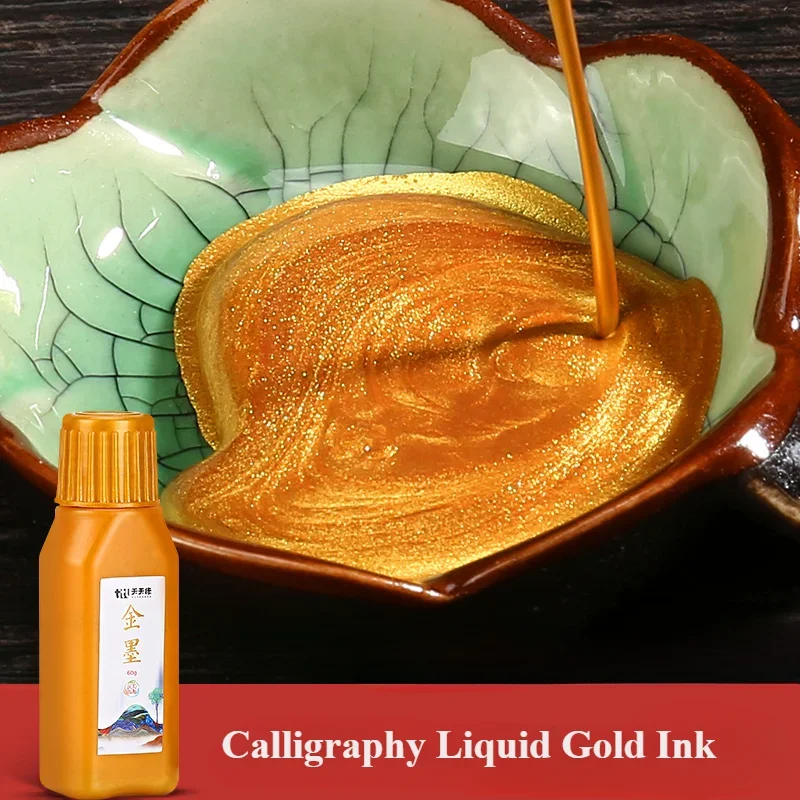60g/120g Chinese Japanese Traditional Calligraphy Brush Liquid Sumi Ink Gold Silver Beginner Practice Writing Drawing Stationery