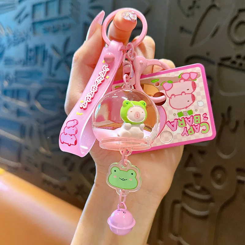 Cute Wind Chime Liquid Keychain, Oil Quicksand, Kapibala Doll Chaveiro, pingente para mulheres casais, saco requintado chaveiro, presente