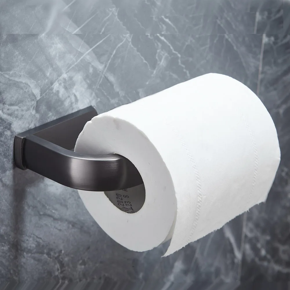 Juego de accesorios de baño cuadrado de latón gris, barra de toalla montada en la pared, soporte de papel higiénico, gancho para Bata