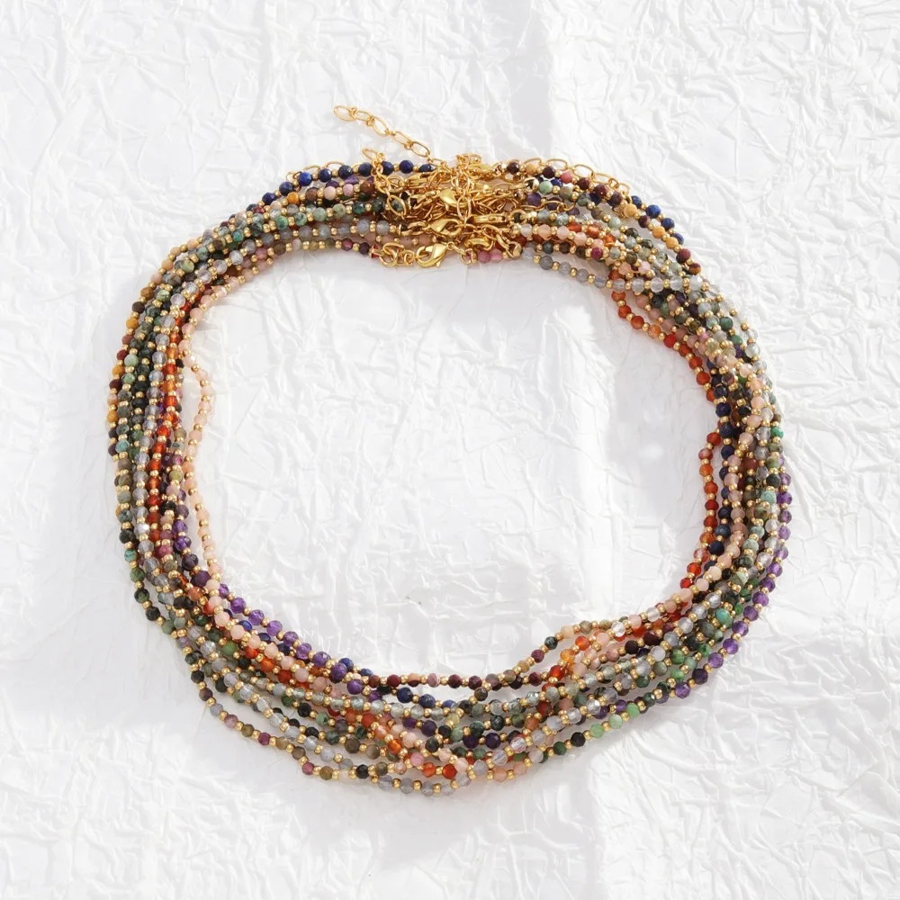 

Simple Design 3mm Natural Stone Rice Beads Strand Chain Versatile Fashion Light Luxury Classic Trendy Short Necklace for Women