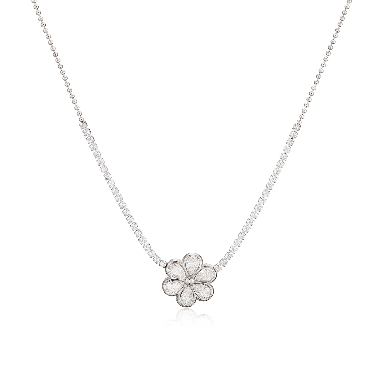 NEWBUY Fashion Gold Color Flower Choker Necklace For Women Clear AAA Cubic Zirconia Stainless Steel Jewelry Female