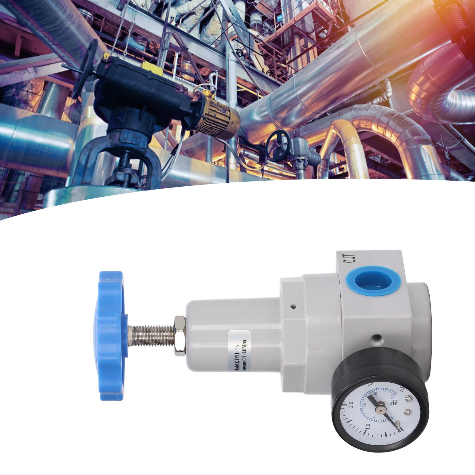 

Air Compressor Pressure Regulator G1/2in 0.5‑3.6Mpa Control Valve Controller with Gauge Air Pressure Regulator Relief Valve