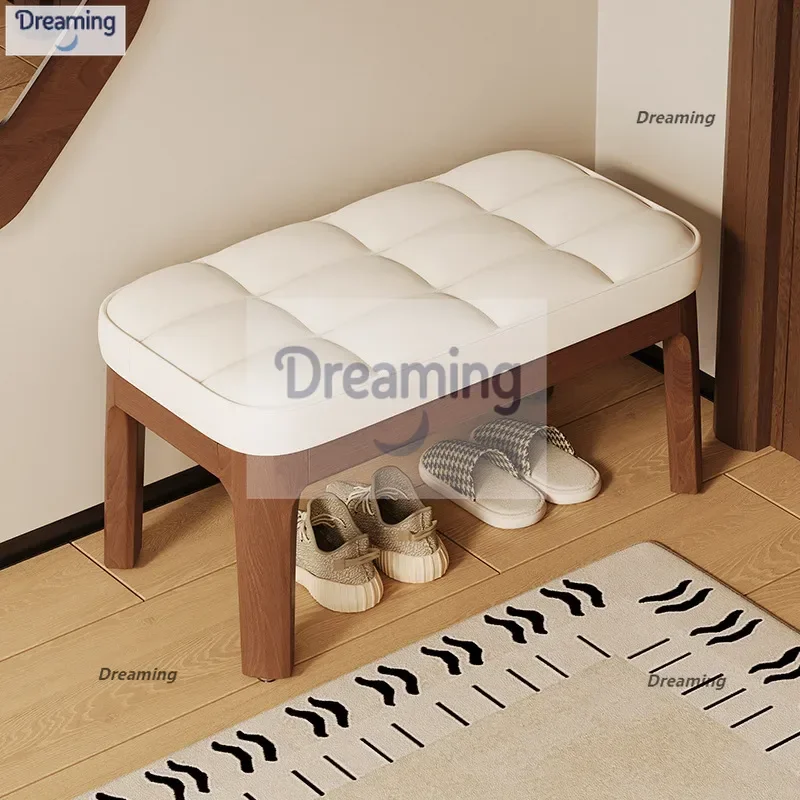 

Solid wood shoe changing stool entrance storage integrated seated bench simple home door soft bag sofa stool