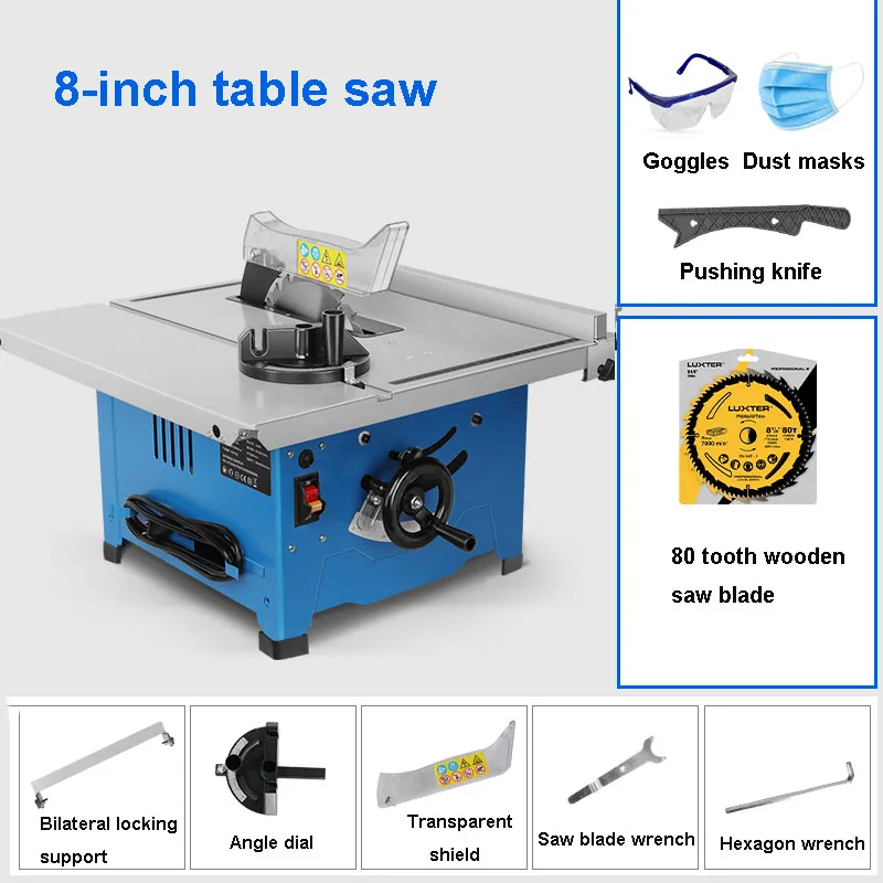 220V Electric Miniature Woodworking Table Saw DIY Cutting Tool 90 ° 45 ° Wood Aluminum Profiles PVC Cutting Miter Saw 54mm 48mm