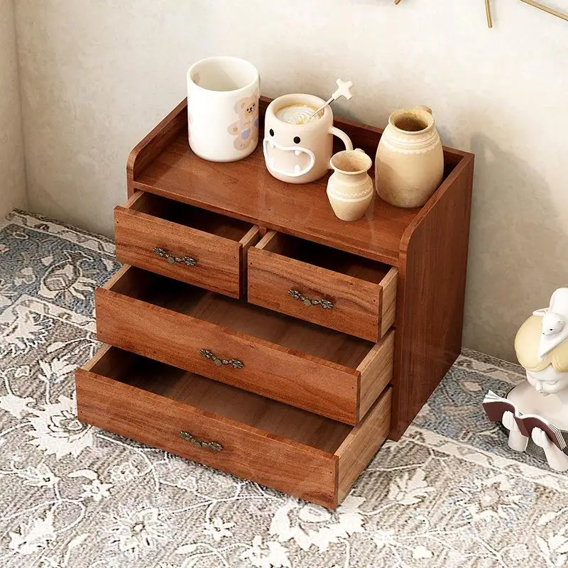 Retro  Wood Desktop Organizer Drawer Style Kitchen Bedroom Mask Cosmetic Storage Rack Modern Simple Style Jewelry Box