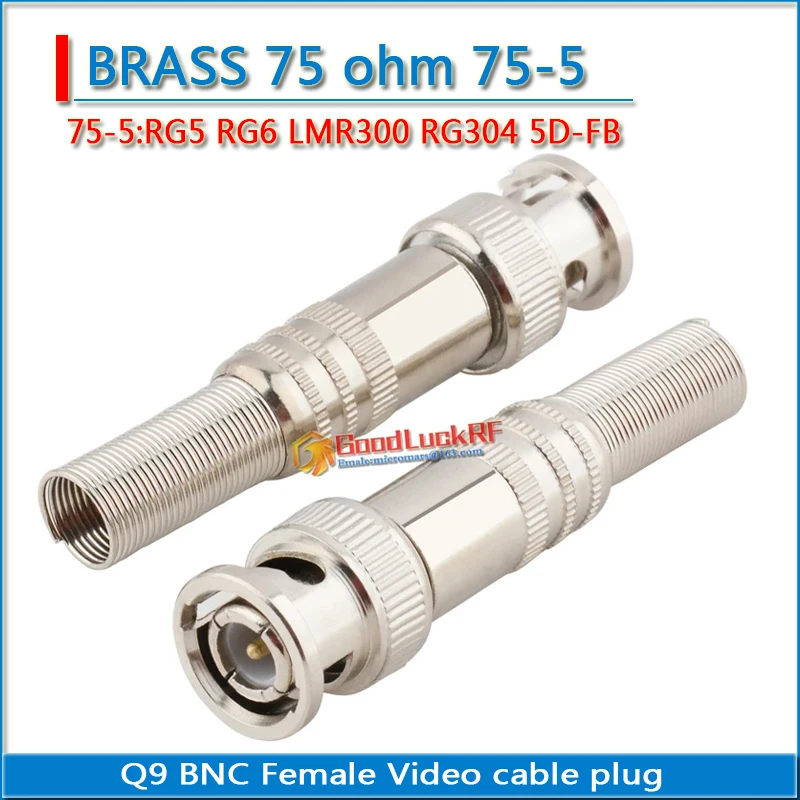 

75ohm Q9 BNC Male SDI Ｗelding free Video RF Connector Socket Crimp for RG5 RG6 LMR300 RG304 5D-FB 0 Surveillance camera