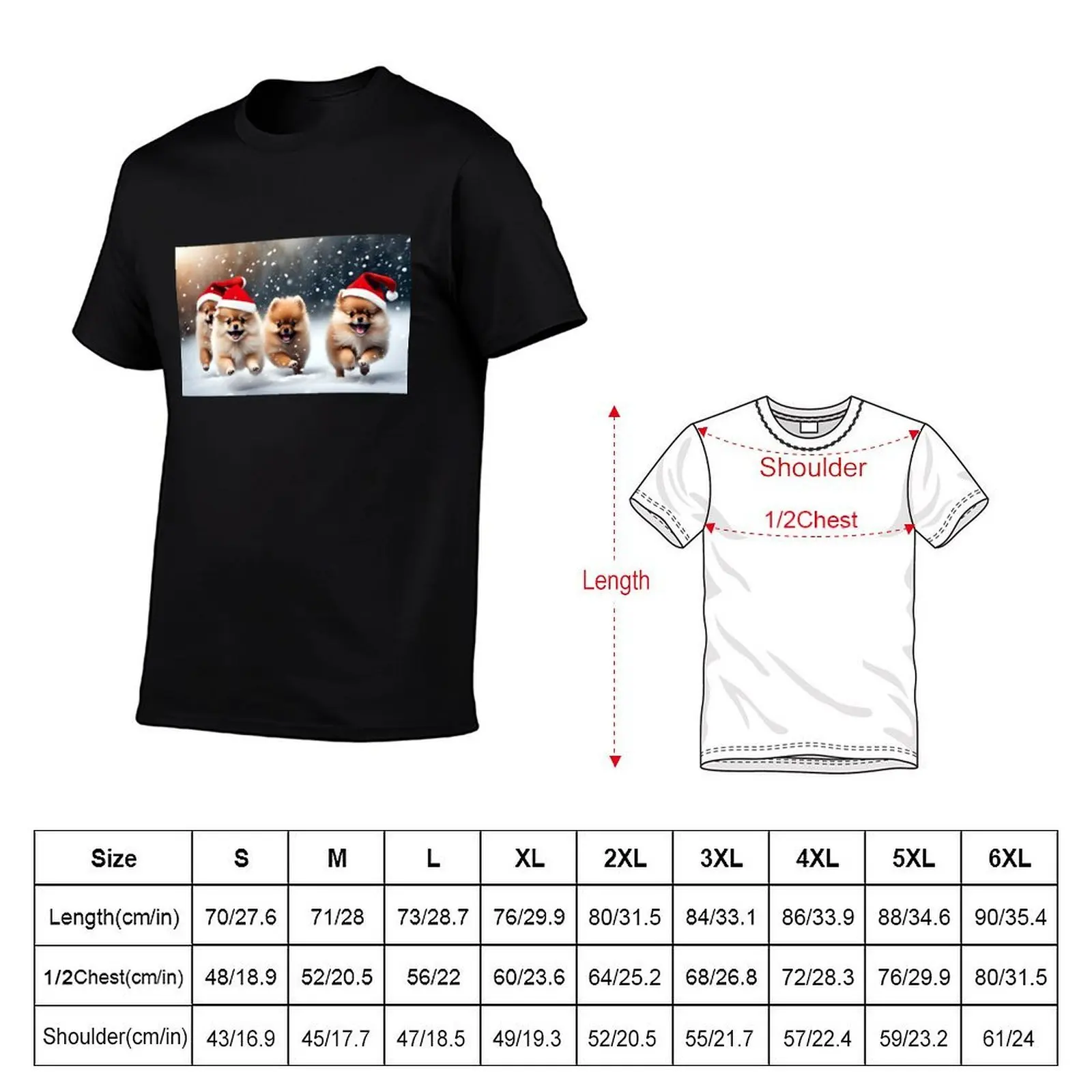 Pomeranian puppies running in the snow T-Shirt cotton graphic tees oversized graphic tee men clothings