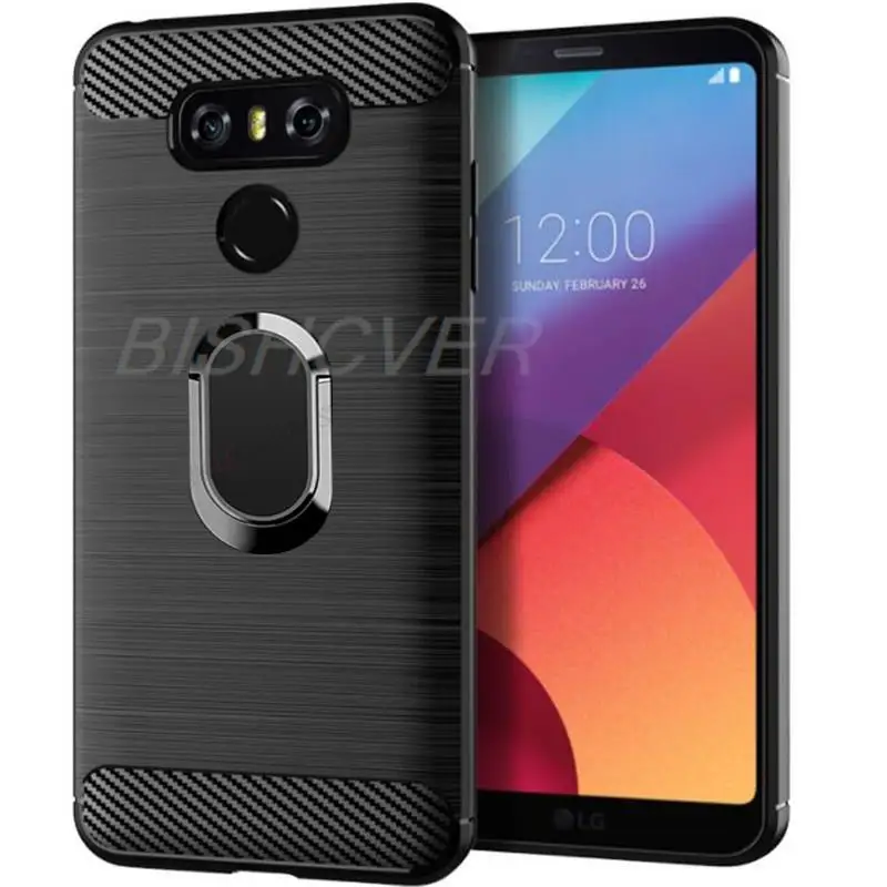 For LG G6 Brushed Carbon Fiber Soft Silicone Phone Case For LG G6 Plus G 6 LGG6 Magnetic Ring Stand Cover