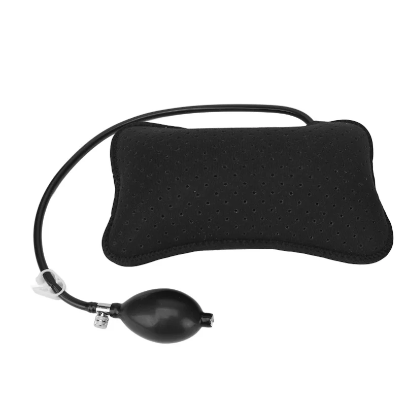 Inflatable Lumbar Support Pillow Manual Press Type Adjustable Lower Back Cushion For Car Travel Office Black