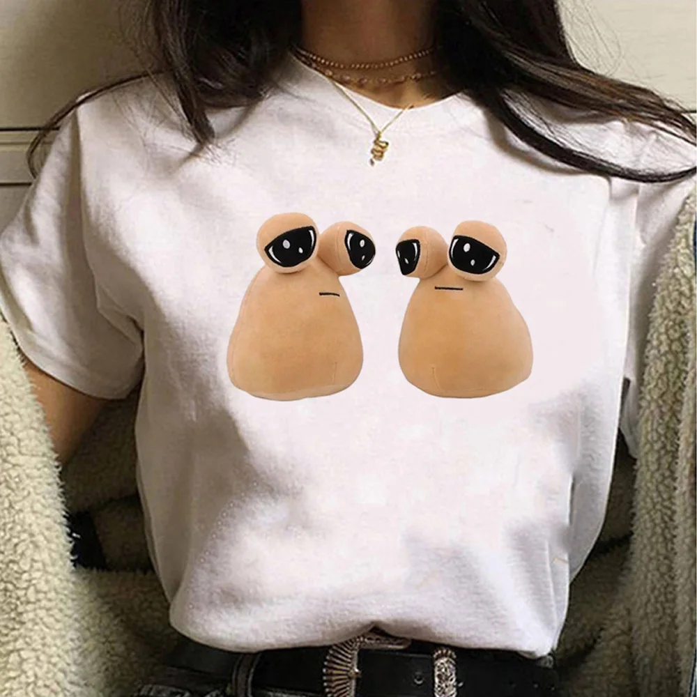 Camiseta de Pou para mujer, ropa de calle de manga harajuku, ropa de anime de cómic para niña