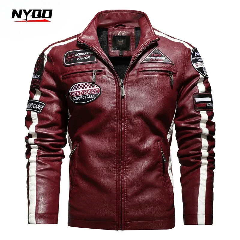 Brand New Men's PU Jacket Motorcycle Racing Suit Trendy Men's Leather Jacket Vintage Motorcycle Mens Fleece Jacket All Size