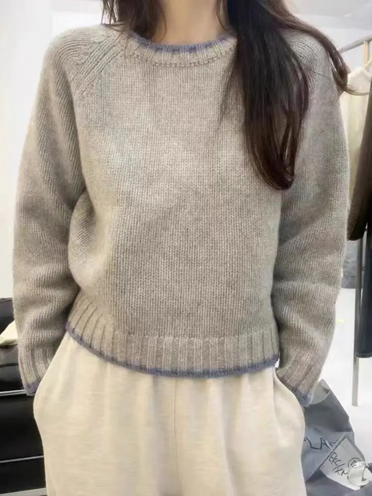 

Женский пуловер из 100% шерсти Merino с круглым вырезом, осень-зима, повседневный модный вязаный кашемировый свитер