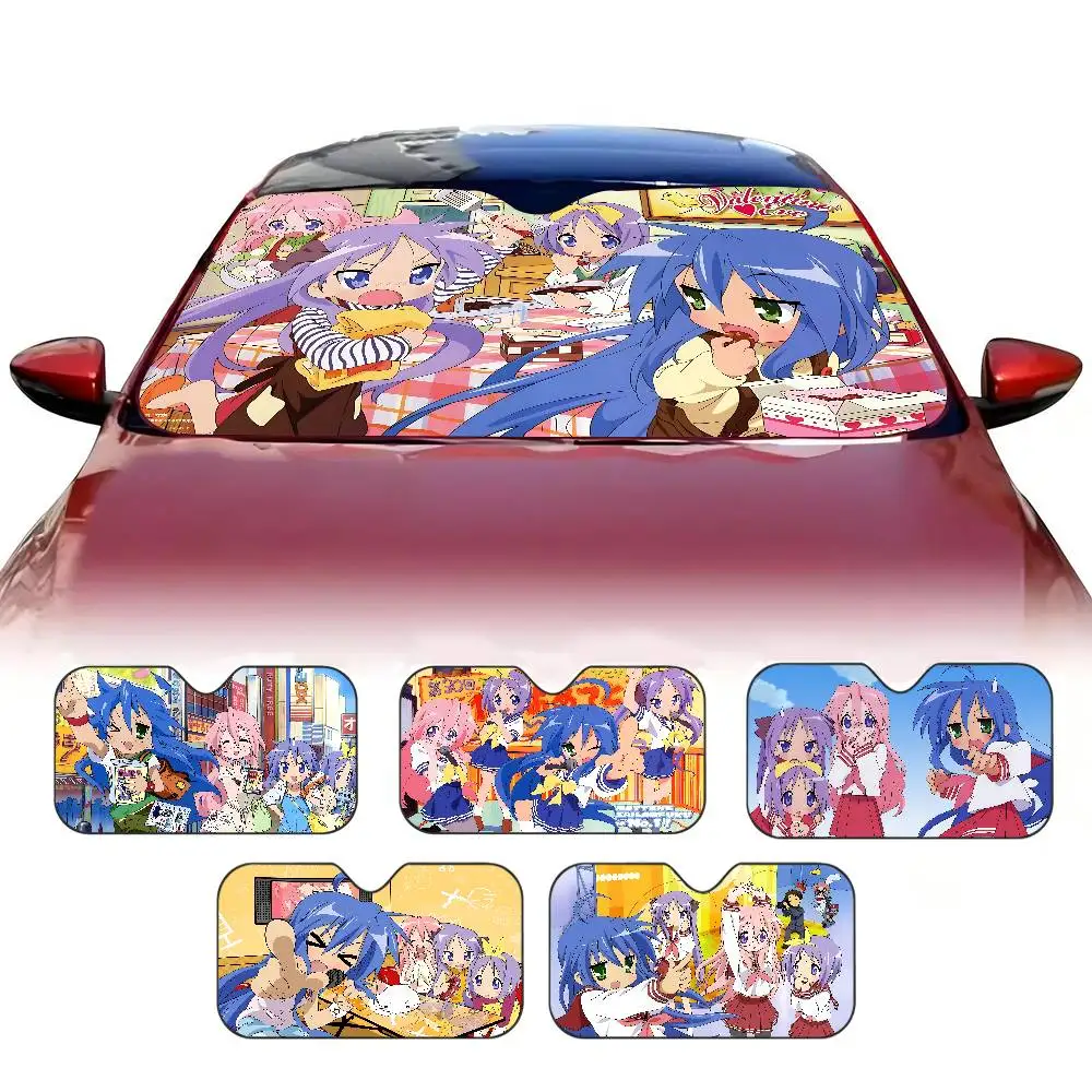 Cartoon L-Lucky S-Star Anime Windshield Sunshade Anime Cute Car Front Windshield 70x130cm Sun Visor Heat Reflector