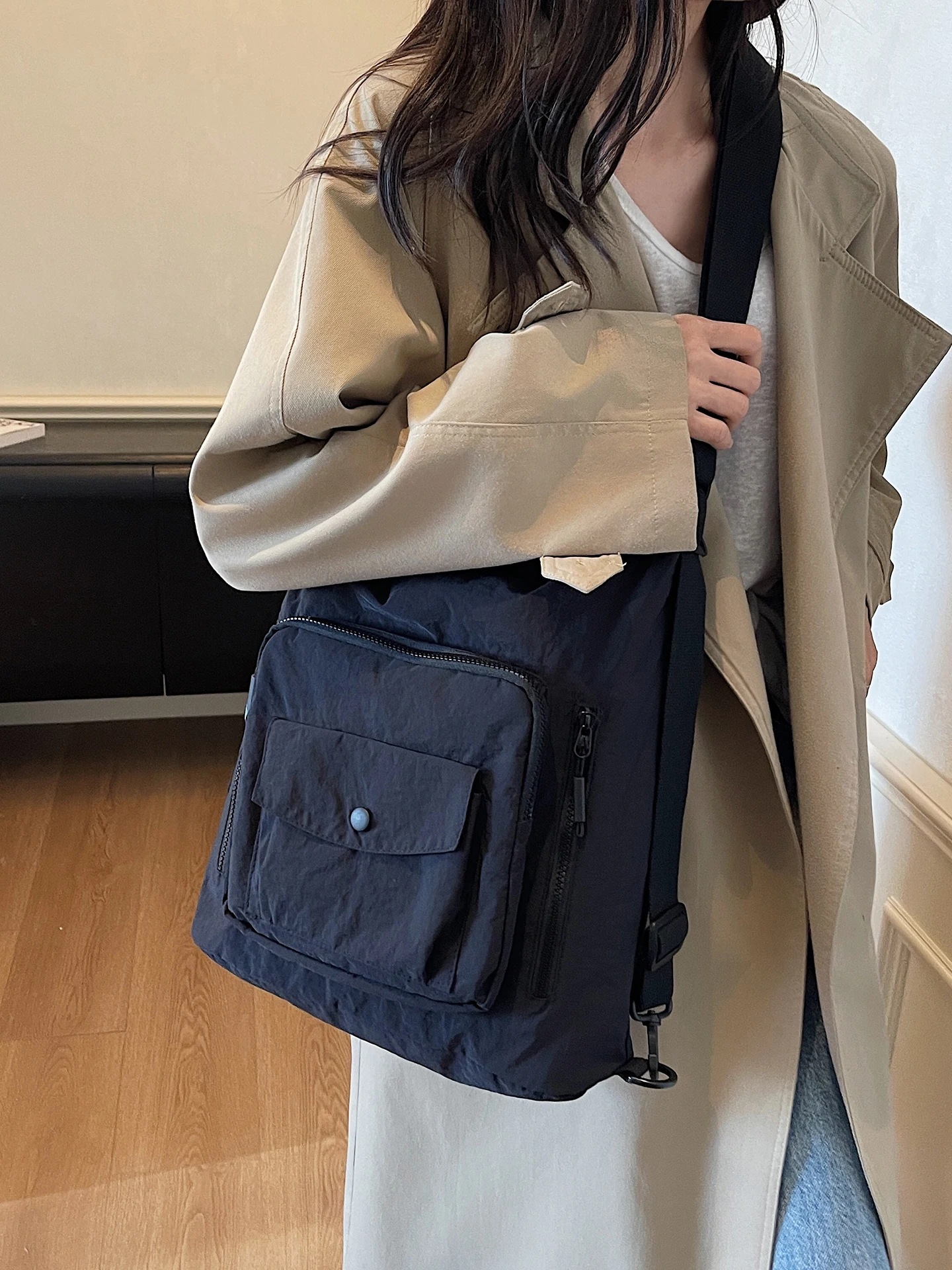 2026 New Nylon Deformable Multi-pocket Large Capacity Commuter Single Shoulder Tote Bag Double Shoulder Bag Casual Simplified...