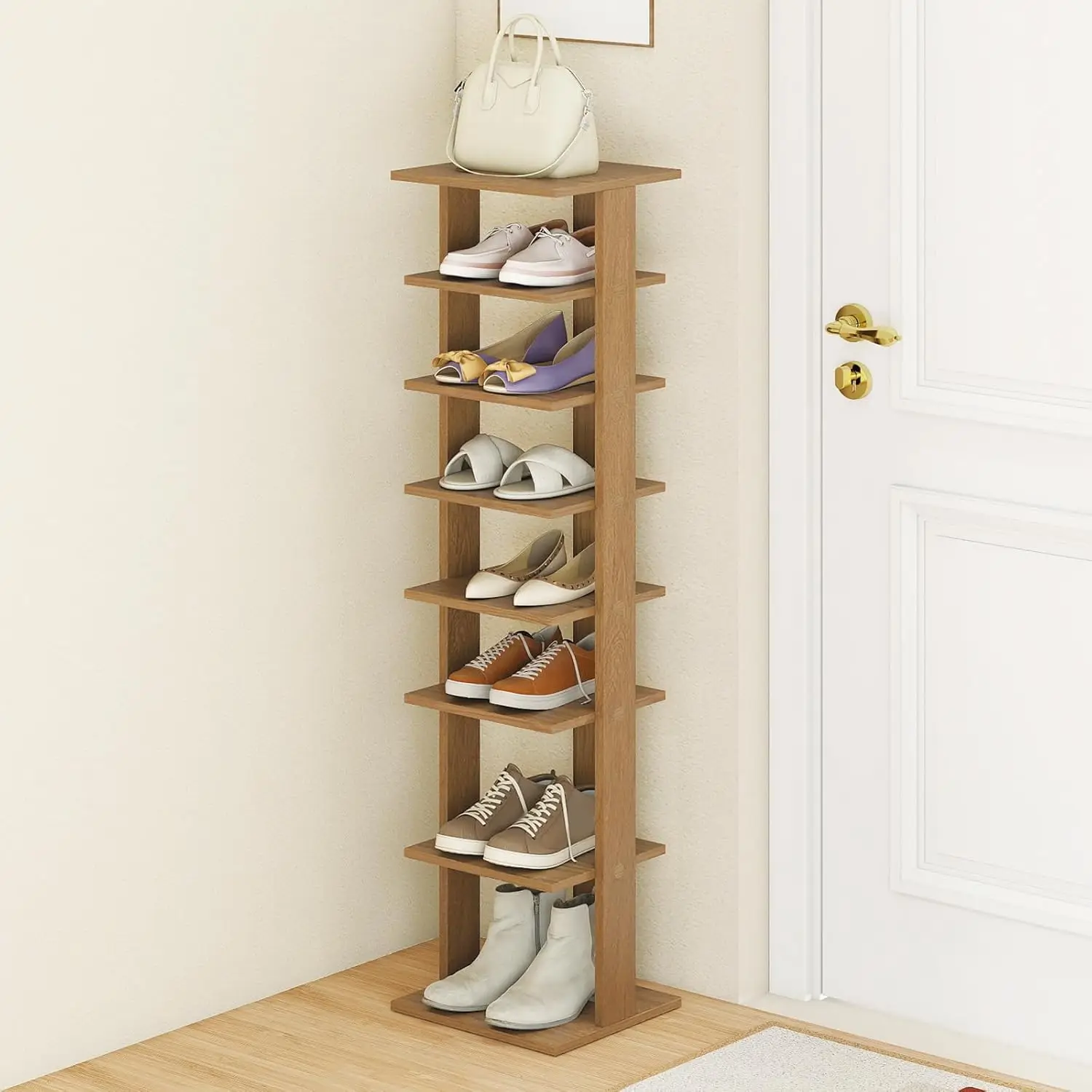

8-Tier Vertical Shoe Rack, Space-Saving Corner Shoe Organizer for 7 Pairs, Narrow Shoe Storage for Entryway, Front Door,