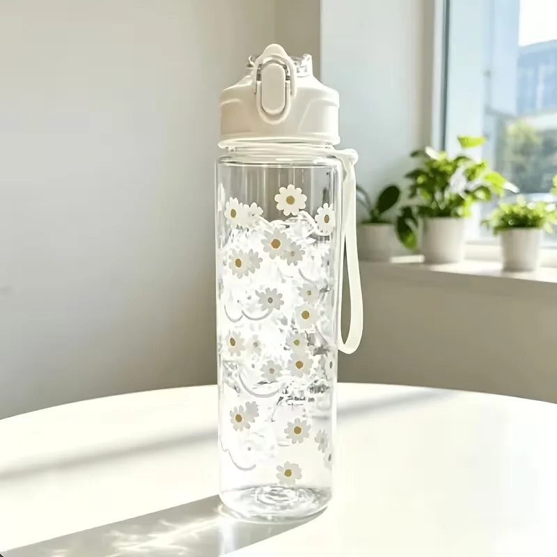 750ml Fresh Daisy Print Transparent Water Cup One-Button Pop-Up Lid Leak-Proof Anti-Fall Portable Straw Cup for Sports Fitness view 6