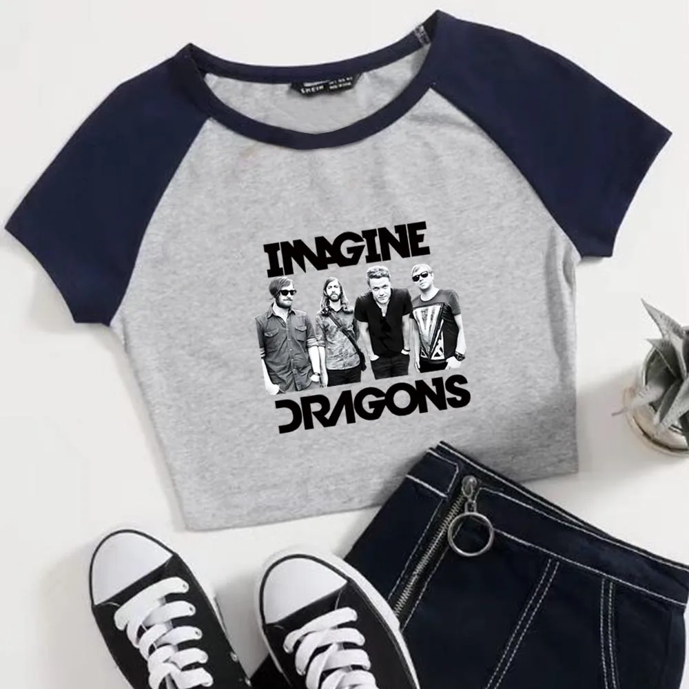 Imagine Dragons Loom World Tour 2024 Super-short O-Neck T-Shirt Girls Music Fans Gift Crop Tops Casual Short Sleeves Fashion