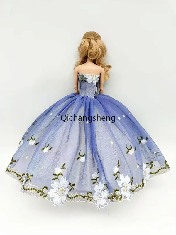 Blue Floral Lace Wedding Dresses for Barbie Doll Clothes 1/6 Dolls Accessories for Barbie Outfit Princess Evening Gown Toy 11.5\