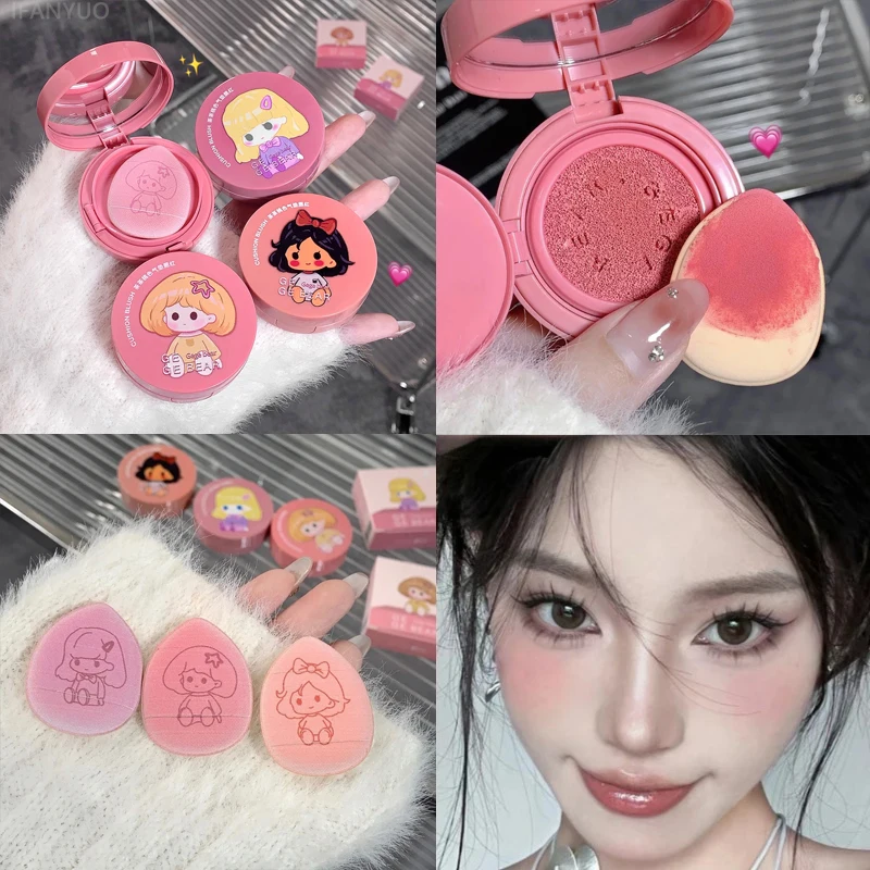 3 Colors Cushion Blush Blendable Shade with Puff Whitening Blusher Smooth Application Long Lasting Blusher Face Brighten Makeup