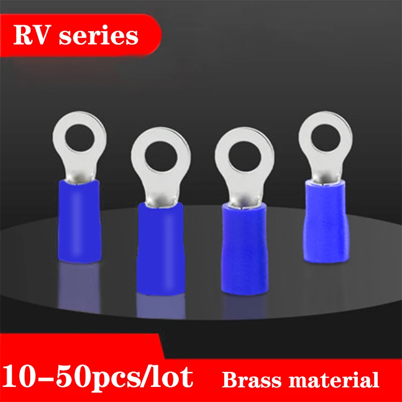 RV2 10-50Pcs/Set Insulated Blue Ring Terminals Wire Cable Electrical Crimp Connectors 16-14 AWG Kit M3/M4/M5/M6/M8