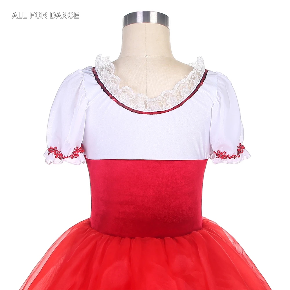 22122 Short Sleeves Ballet Dance Tutu Costume  Red Velvet Bodice with Soft Tulle Tutu Skirt Ballerina Dress for Girls