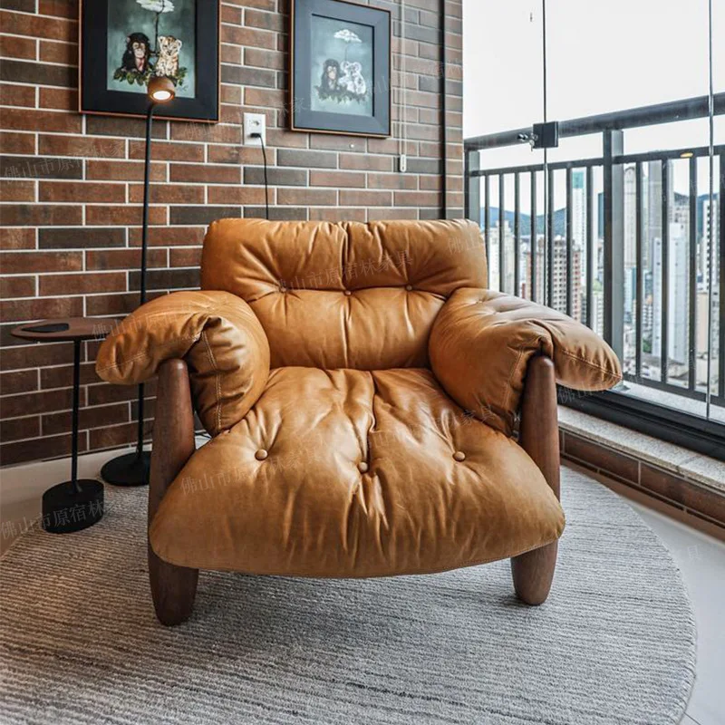 Armchair Solid wood Super comfortable single sofa Log leisure chair